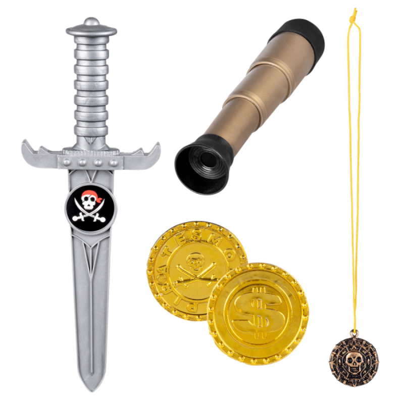 Set de pirate avec télescope, monnaie et couteau plastique