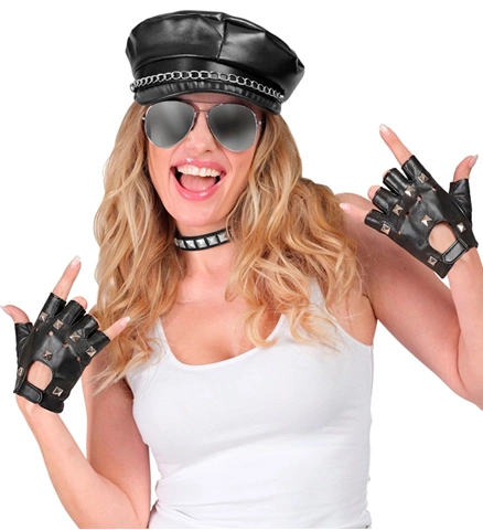 [WID46908] Schwarze fingerlose Handschuhe mit Nieten