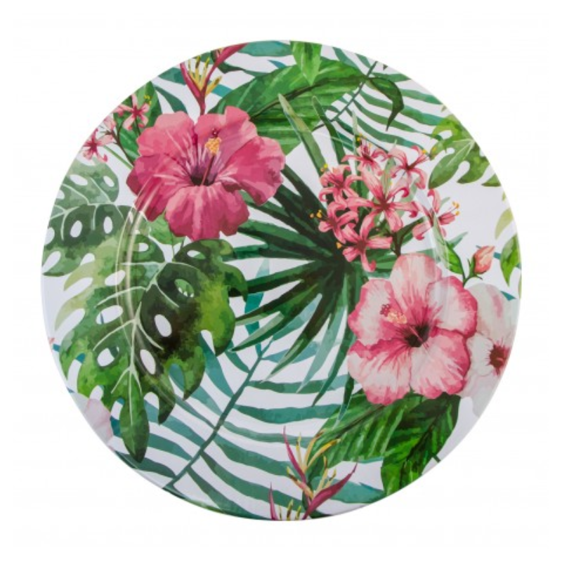 [CHA10424] Assiette fleurs tropicales métallique