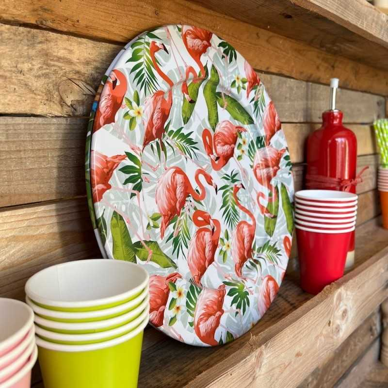 Assiette métal flamant rose 33 cm