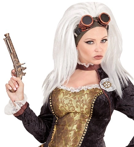 [WID02096] Weiße Steampunk-Perücke mit Brille