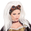 Perruque blanche Steampunk avec Lunettes