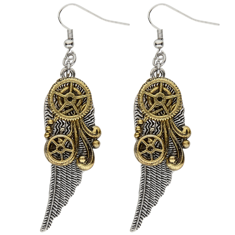 Boucles d'Oreilles Steampunk à plumes