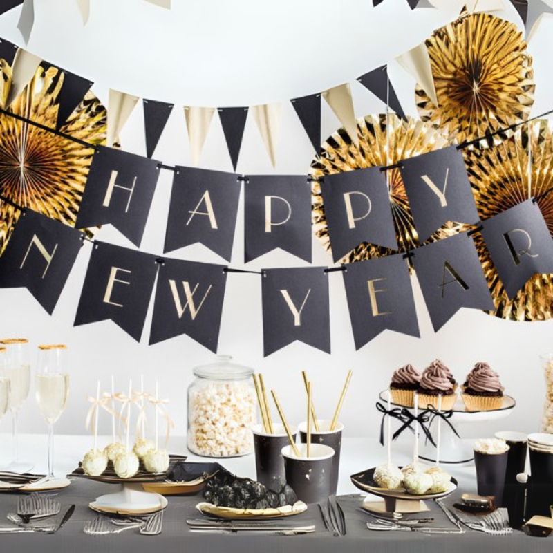 Guirlande Happy New Year Noire et Or