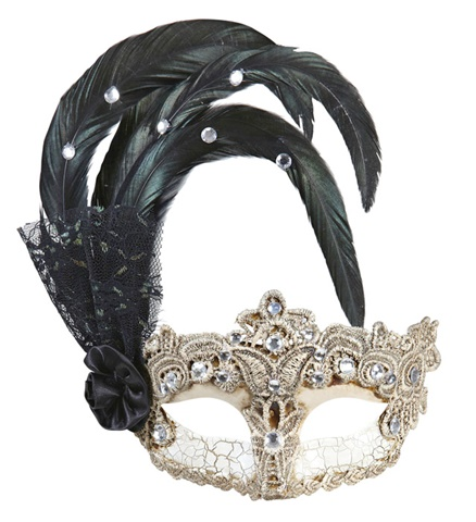 [WID11721] Venezianische Maske mit Federn und Strass