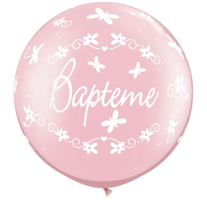Ballon Latex "Baptême" Rose 86 cm