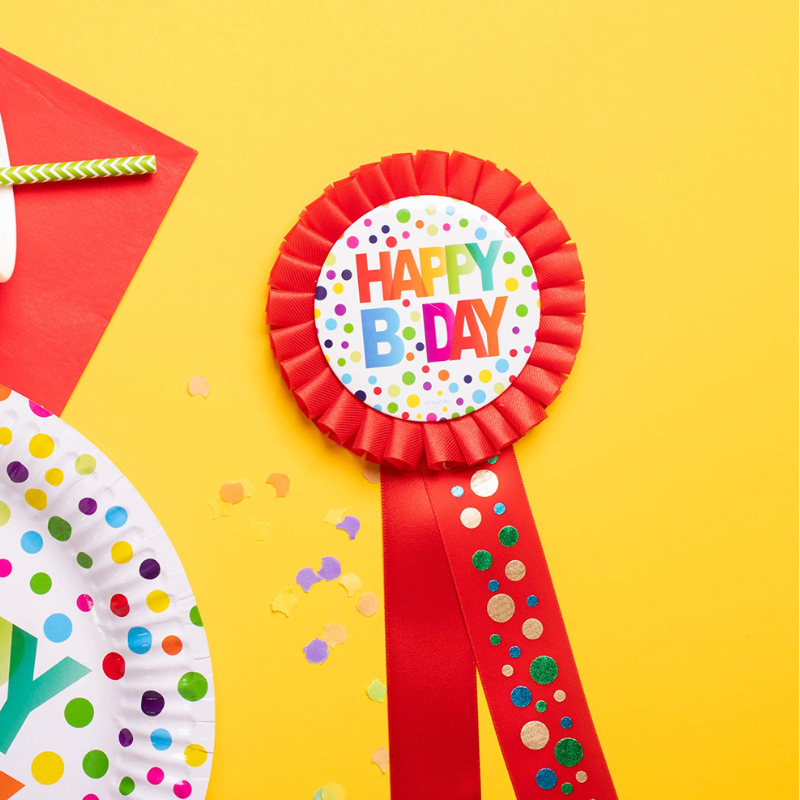 [FOL04731] Rosette "Happy Birthday" rot