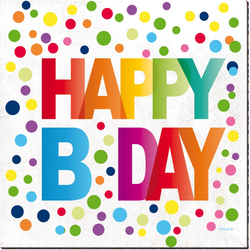 20 Serviettes Happy B-day Confettis 33x33 cm