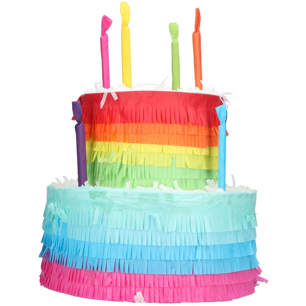 Pinata gâteau d'anniversaire arc-en-ciel - 25x23cm