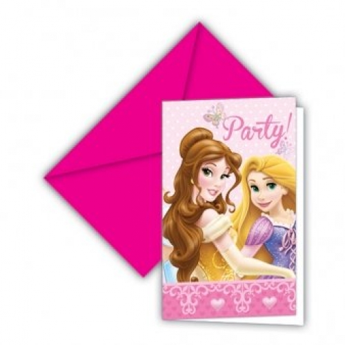 6 Cartons d'invitation + Enveloppes Princesses Disney Licence