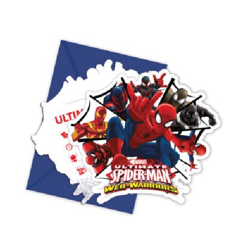 [FOL85157P] 6 Spiderman Warriors invitations + envelopes