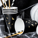 6 Gobelets noir avec chauves-souris or - Halloween 