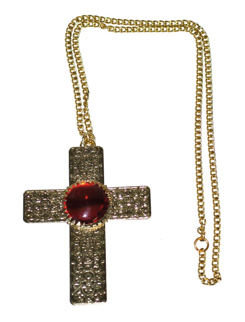 [FUN53137] Collier croix dorée et pierre rouge