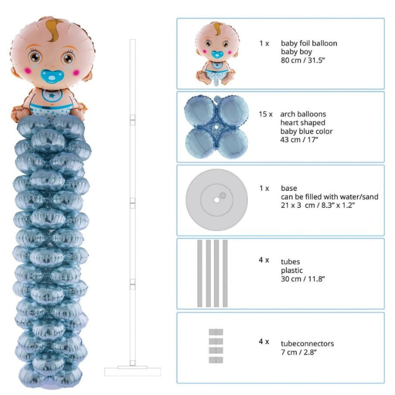[FUN85180] Kit de 16 ballons aluminium avec support "Baby Boy" 