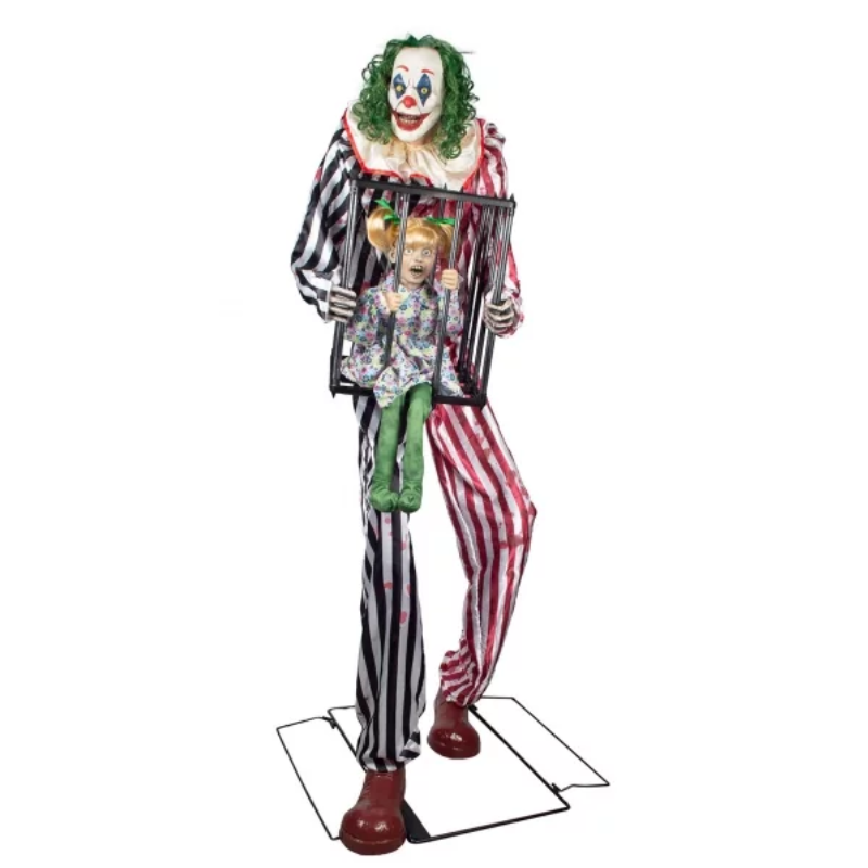 [FUN94166] Animated Scary Clown with Girl in Cage
