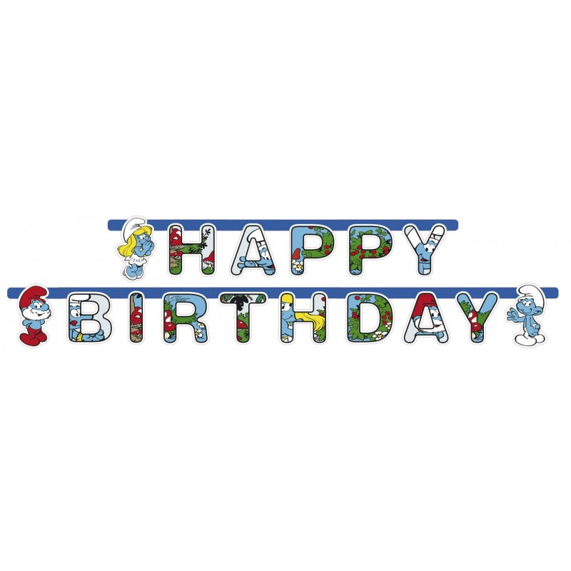 Guirlande "Happy Birthday" - Schtroumpfs