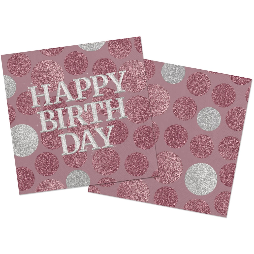 20 Serviettes "Happy Birthday" rose