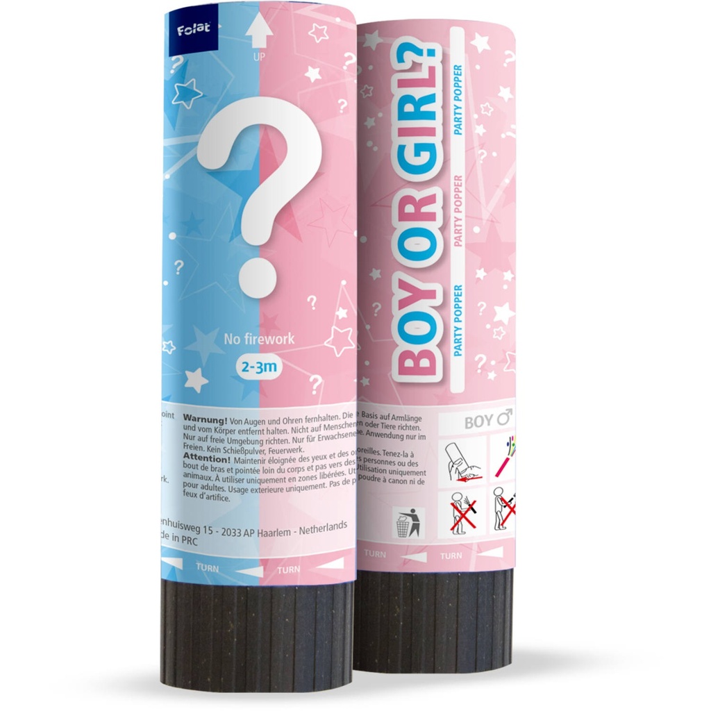 [FOL62913] Gender Reveal Konfettikanone Rosa oder Blau