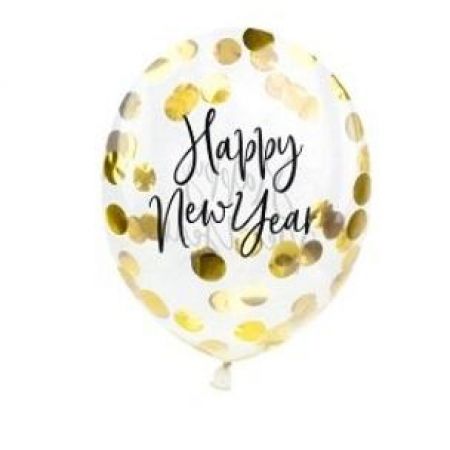 3 Ballon Confettis Happy New Year Or - 27 cm