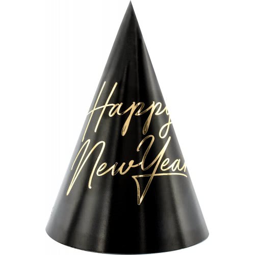 Chapeaux de fête noir Happy New Year x6