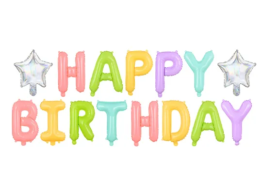 [PARFB81] Happy Birthday Ballon-Girlande, bunt mit 2 Sternen