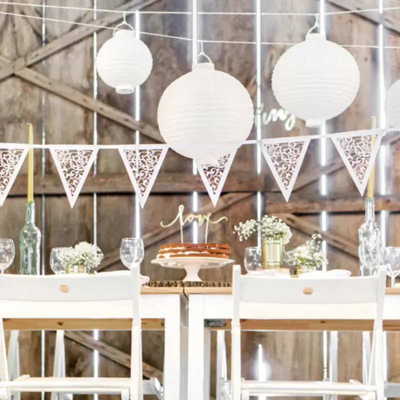 Guirlande de fanions en dentelles, blanc, 19,5 x 3 m