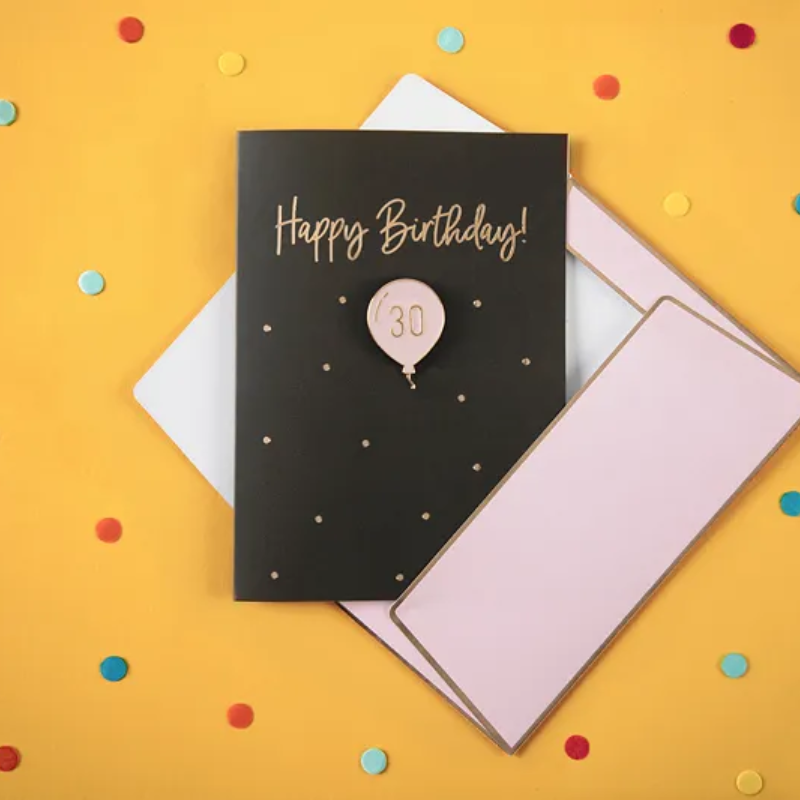 Carte "Happy Birthday" avec pin's ballon 30 ans