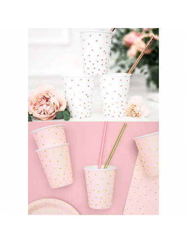 Gobelets rose avec pois or, paquet de 6 