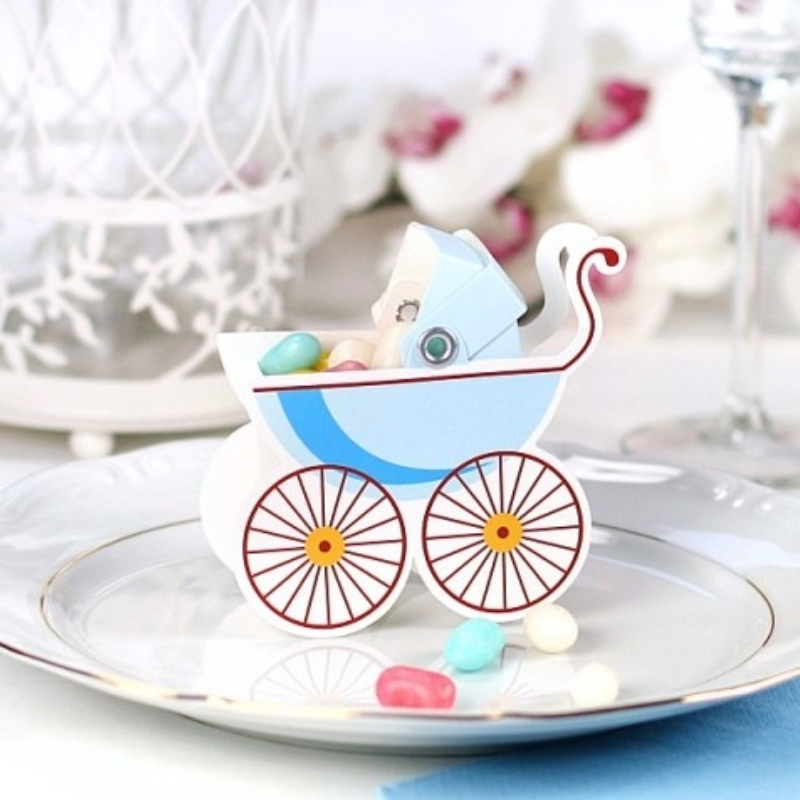 [PARPUDP4/B] 10 boxes à dragées poussette bleue