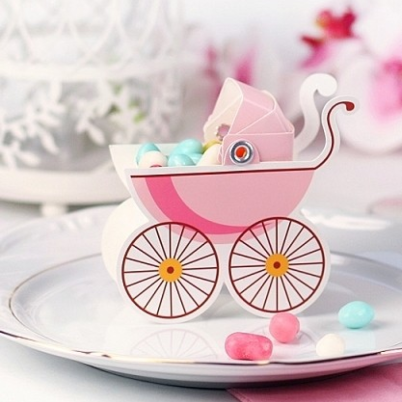 [PARPUDP45/R] 10 Gastgeschenkboxen Kinderwagen Rosa