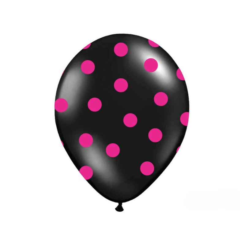 6 Ballons à pois noir et rose 
