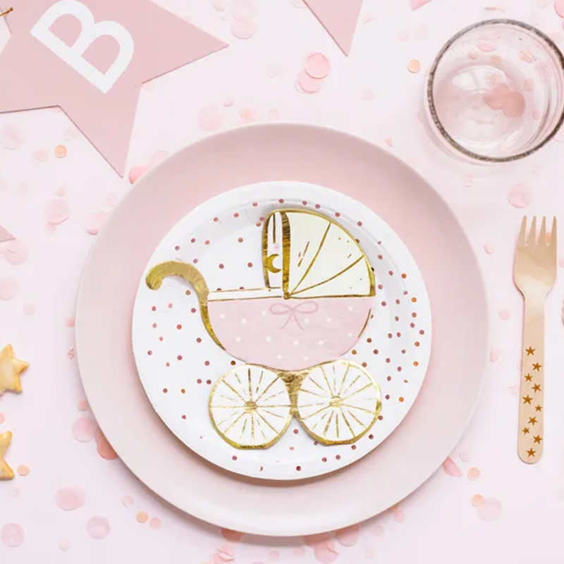 20 Serviettes poussette rose