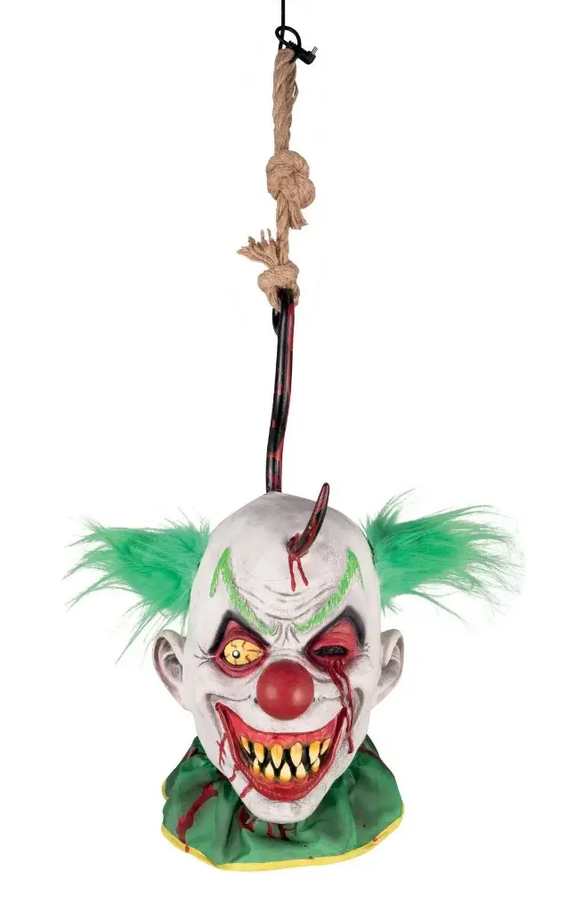 Tête de clown latex avec crochet et corde - h. 60 cm