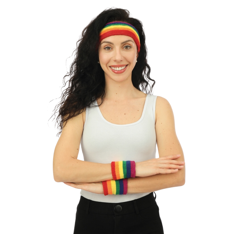 [PCL66671] Set Stirnband und Schweißbänder Regenbogen