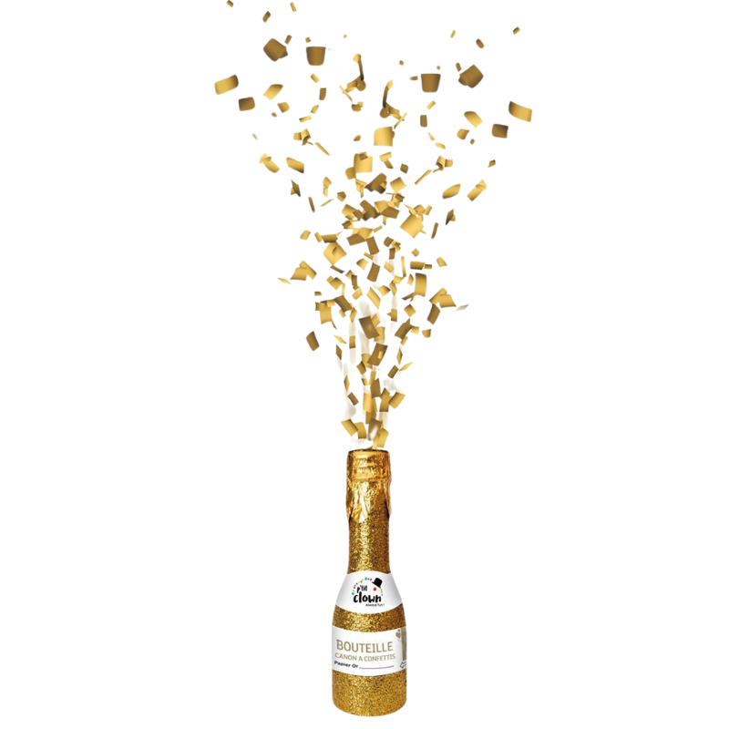 Mini canon à confettis bouteille de champagne or