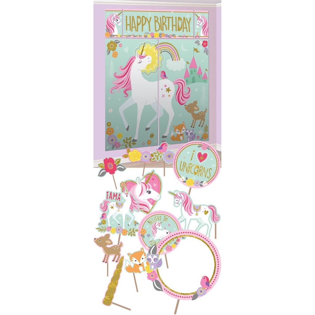 [AMS670735] Wanddeko Einhorn + Foto-Set