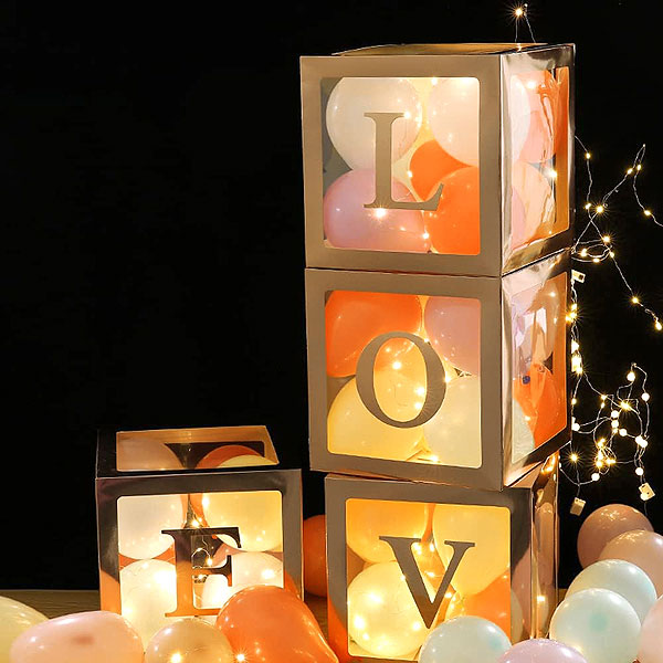Set de 4 boîtes cubes "Love" or
