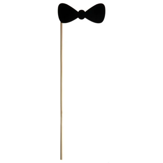 [SAN5047] Black Wooden Bow Tie on Stem