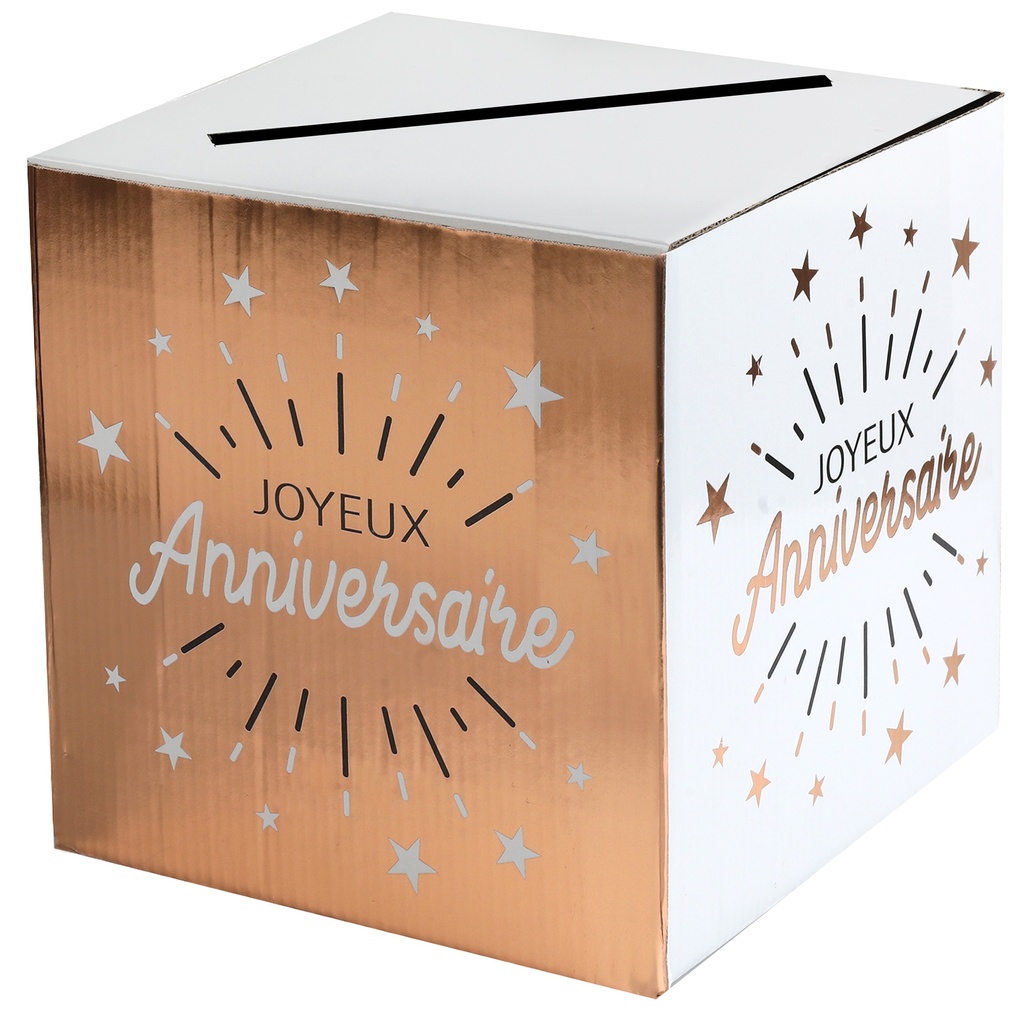 [SAN6652/ROSE GOLD] Tirelire à enveloppe anniversaire étincelant rose gold et blanc 20x20x20 cm