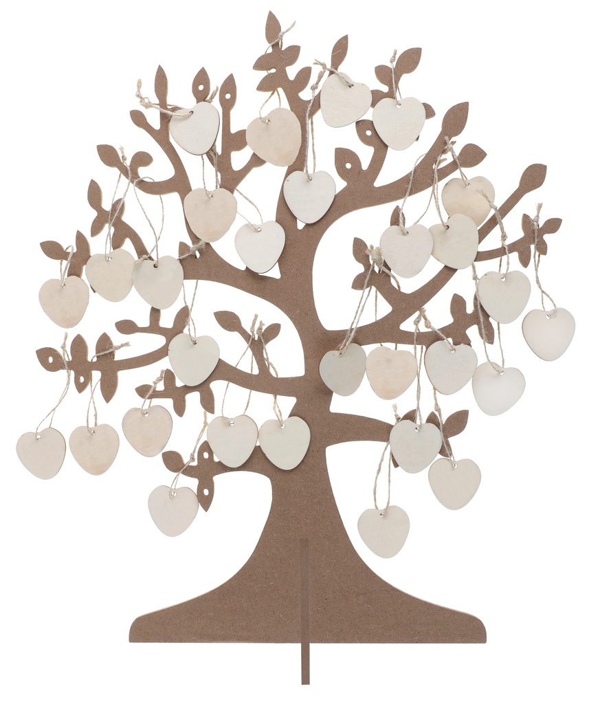 [SAN6922] Wishing tree + 50 natural wooden hearts 48 x 40 cm