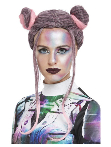 [SMI27703] Wig with Buns, Black and Pink