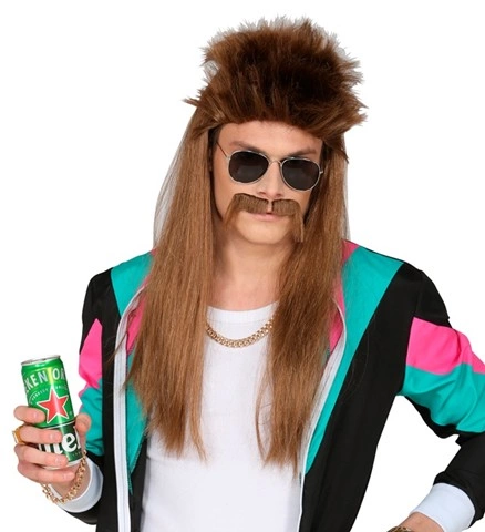 [WID51638] Brown mullet wig with moustache