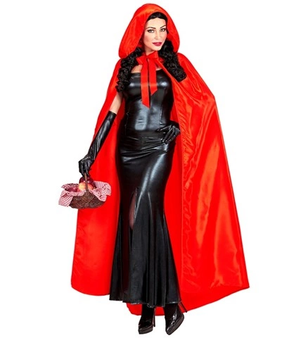 Cape rouge en satin avec capuche 145 cm