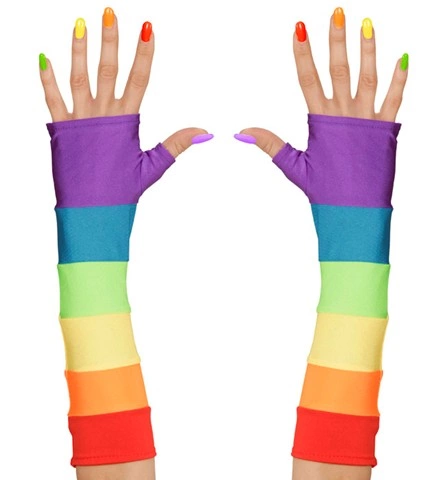 [WID00597] Fingerlose Regenbogen-Handschuhe aus Satin
