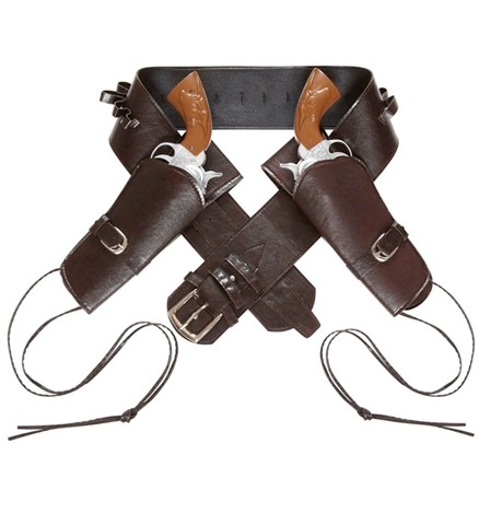 [WID01053] Double Holster and Western Belt, Brown Faux Leather