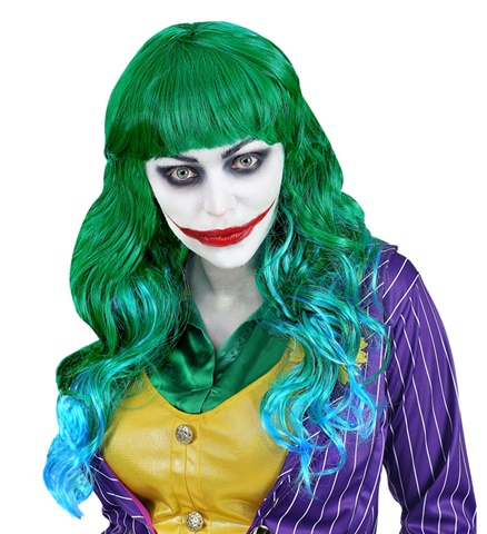 [WID02077] Perruque de clown maléfique verte et bleue