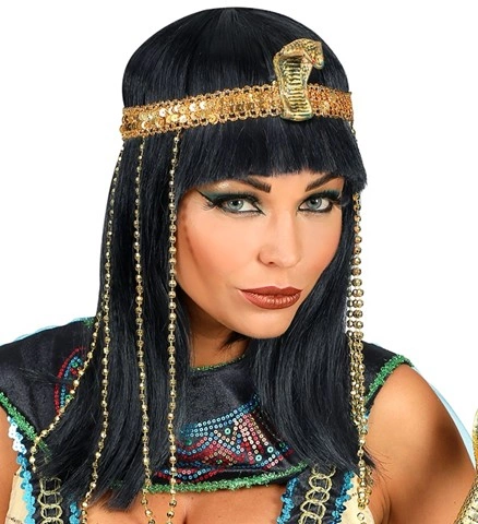 [WID02089] Egyptian empress wig with beaded snake headband