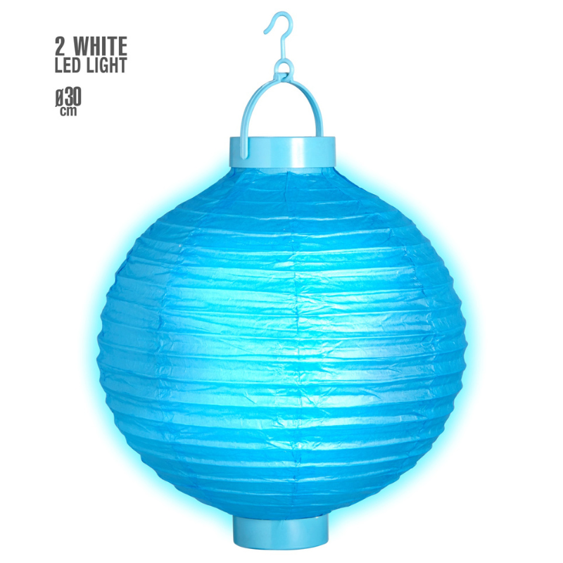 LAMPION TURQUOISE LUMINEUX AVEC 2 LEDS BLANCS 30cm