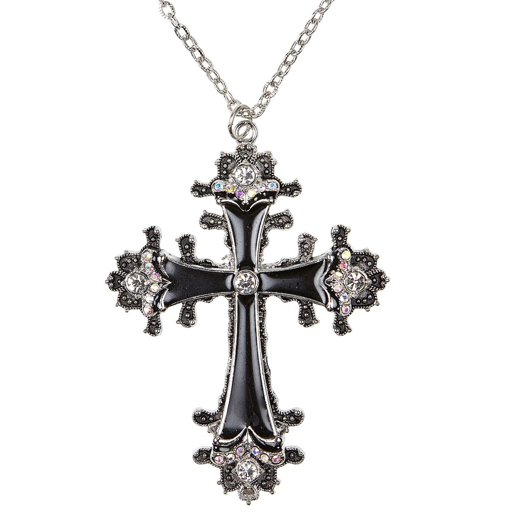 Collier de Vampire - Croix Noire avec Strass