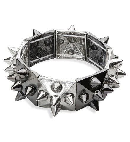 [WID03562] Bracelet punk noir à piques argentées